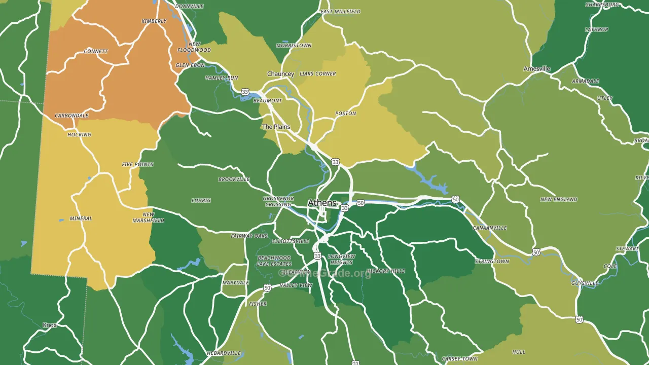 Athens County, OH Map of Drug-Related Crime Rates