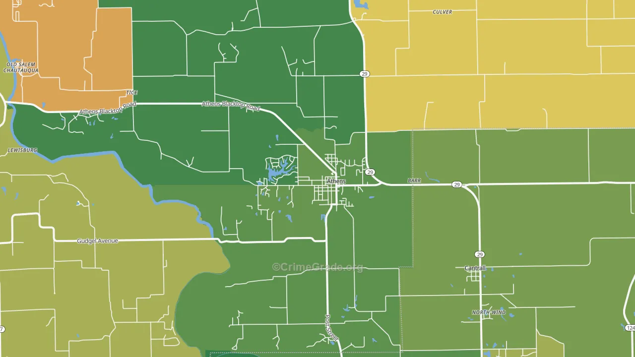Athens, IL Map of Drug-Related Crime Rates