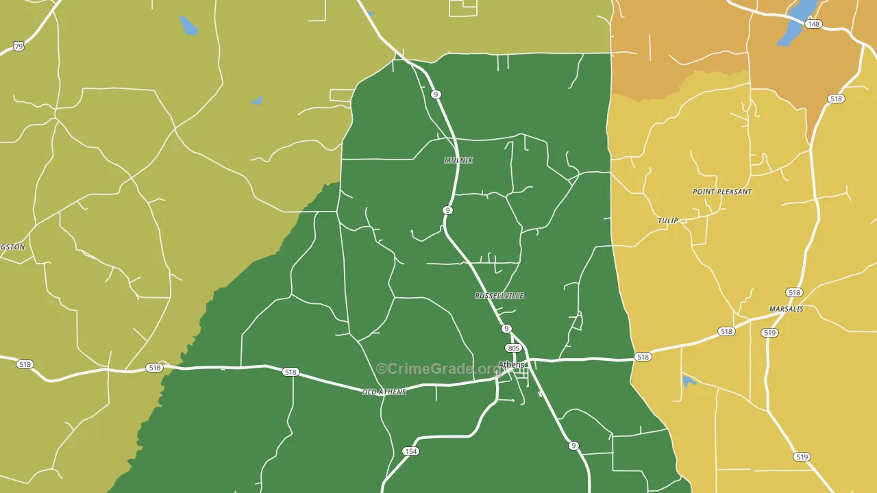Athens, LA Map of Drug-Related Crime Rates