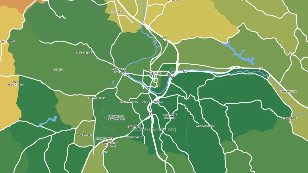 Athens, OH Map of Drug-Related Crime Rates