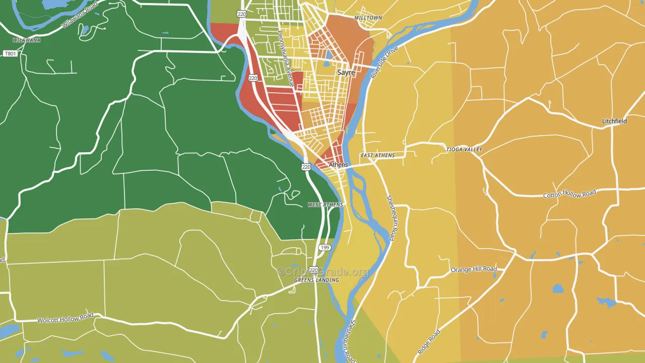 Athens, PA Map of Drug-Related Crime Rates