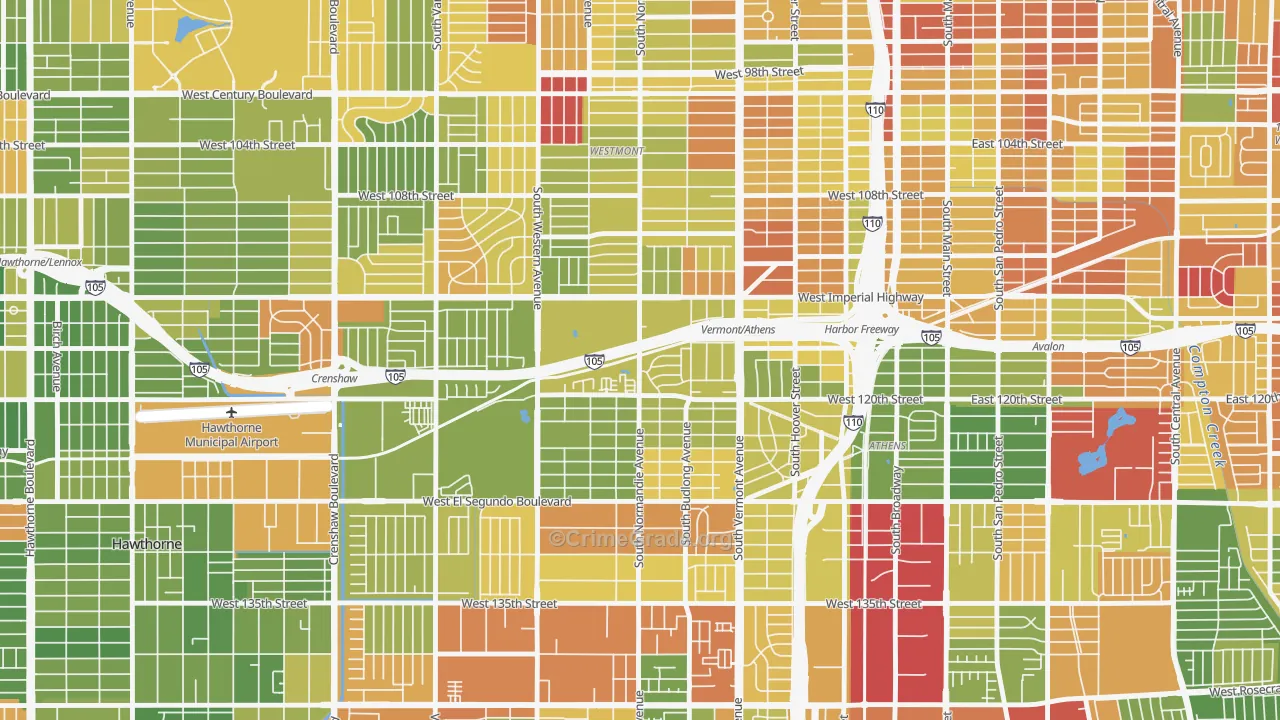 Athens, West Athens, CA Map of Drug-Related Crime Rates