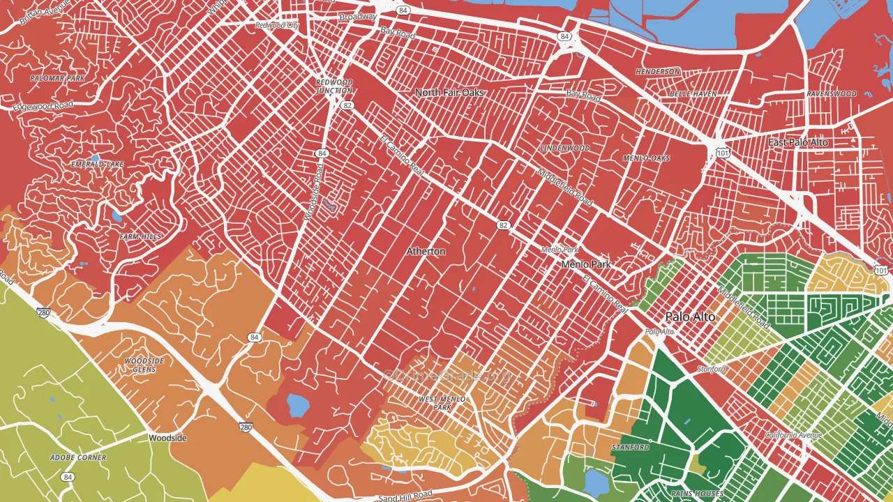 Atherton, CA Map of Drug-Related Crime Rates