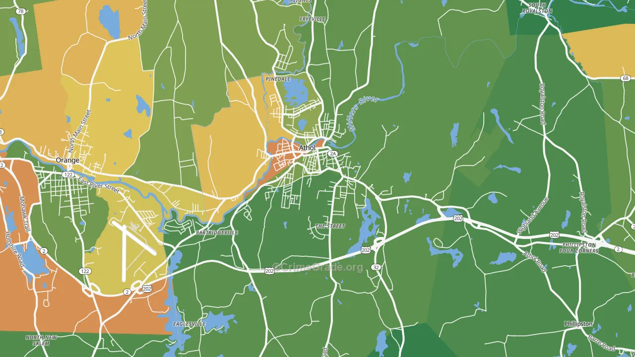 Athol, MA Map of Drug-Related Crime Rates