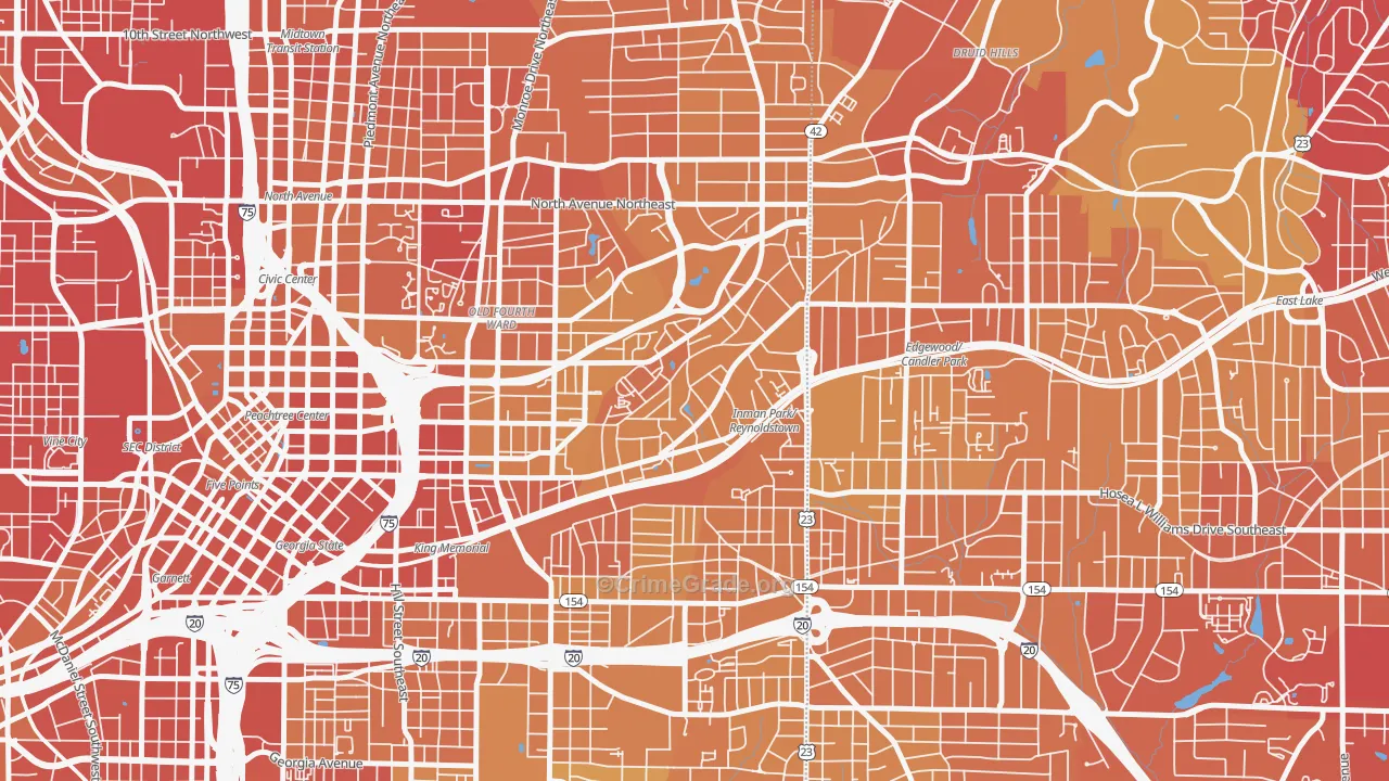 Atlanta-Inman Park, Atlanta, GA Map of Drug-Related Crime Rates