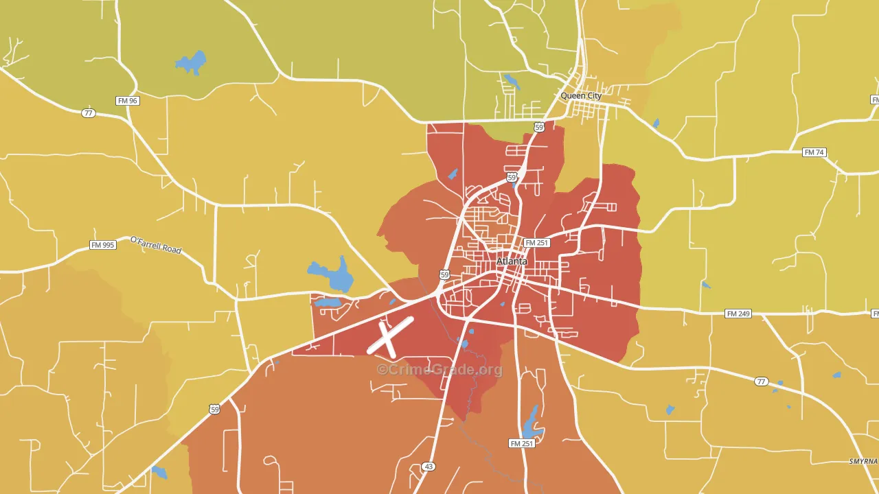 Atlanta, TX Map of Drug-Related Crime Rates