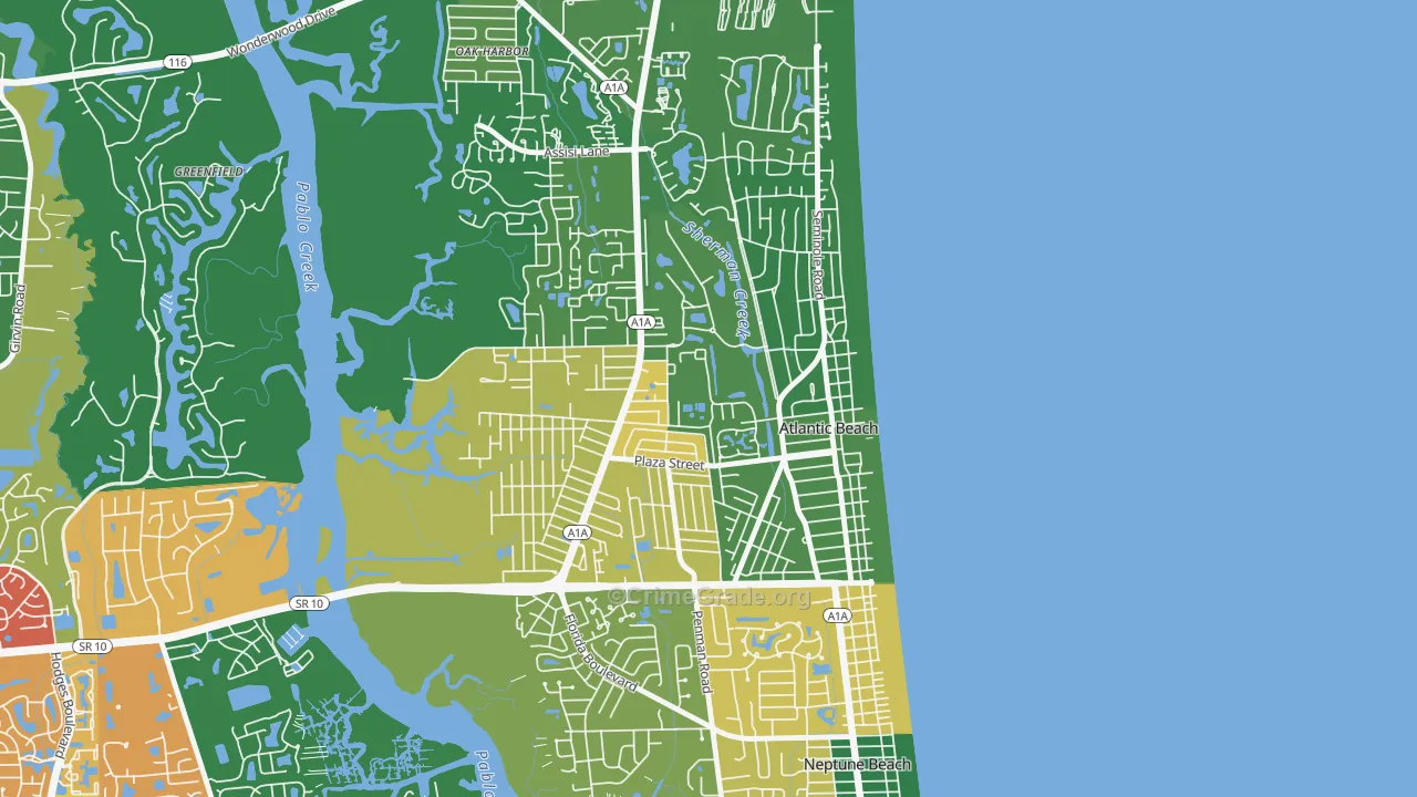Atlantic Beaches, Atlantic Beach, FL Map of Drug-Related Crime Rates