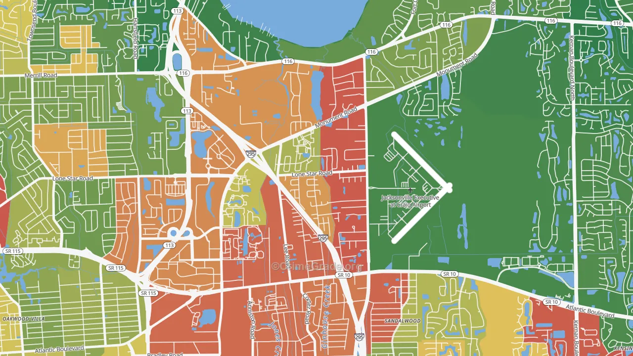 Atlantic Boulevard Estates, Jacksonville, FL Map of Drug-Related Crime Rates