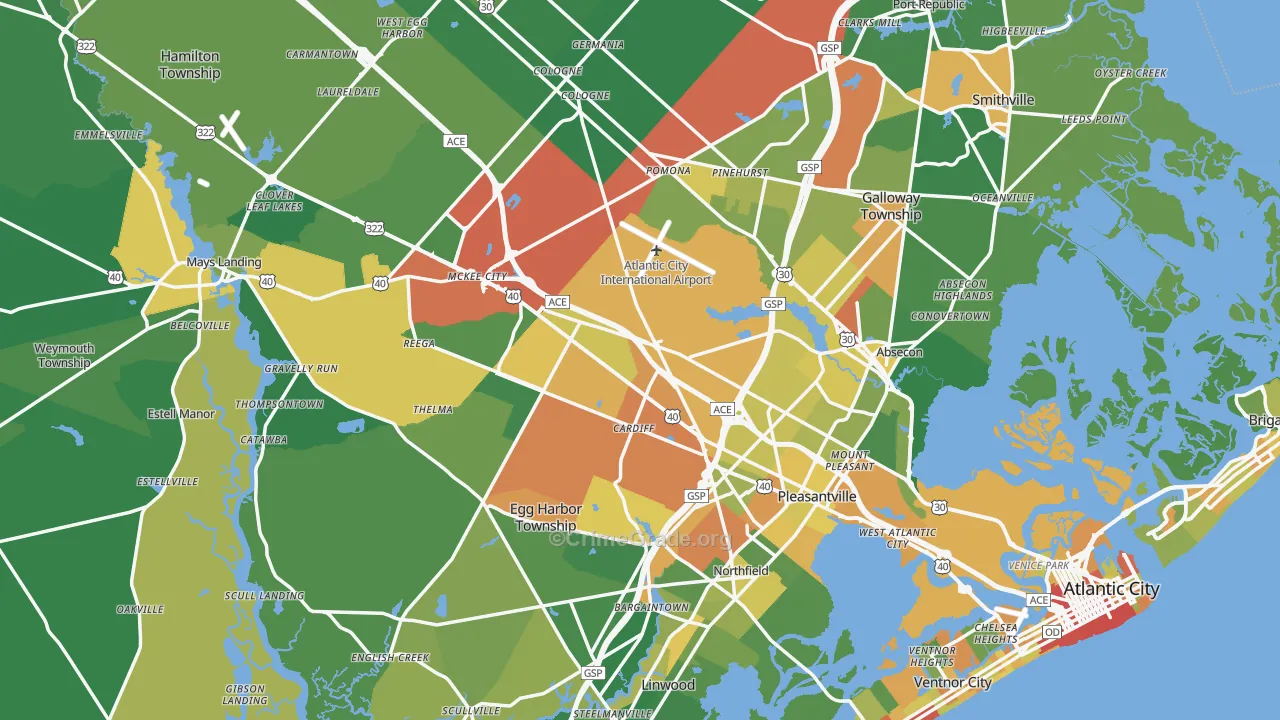 Atlantic County, NJ Map of Drug-Related Crime Rates