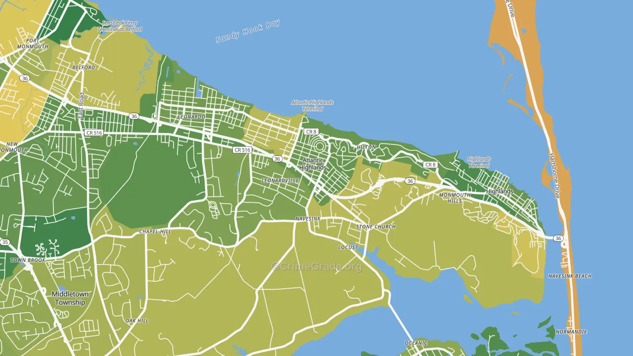 Atlantic Highlands, NJ Map of Drug-Related Crime Rates