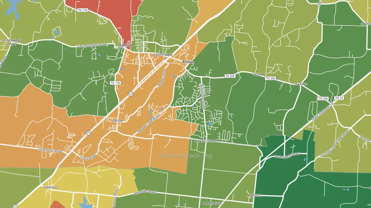 Atoka, TN Map of Drug-Related Crime Rates