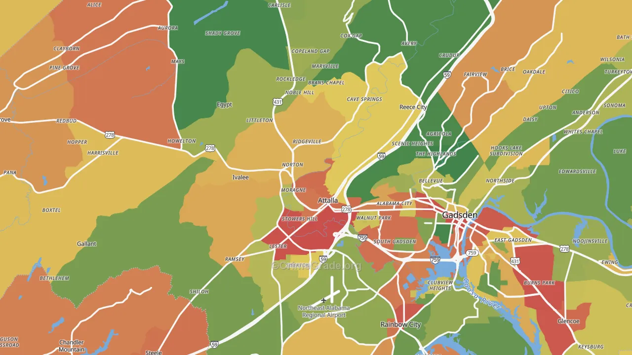 Attalla, AL Map of Drug-Related Crime Rates