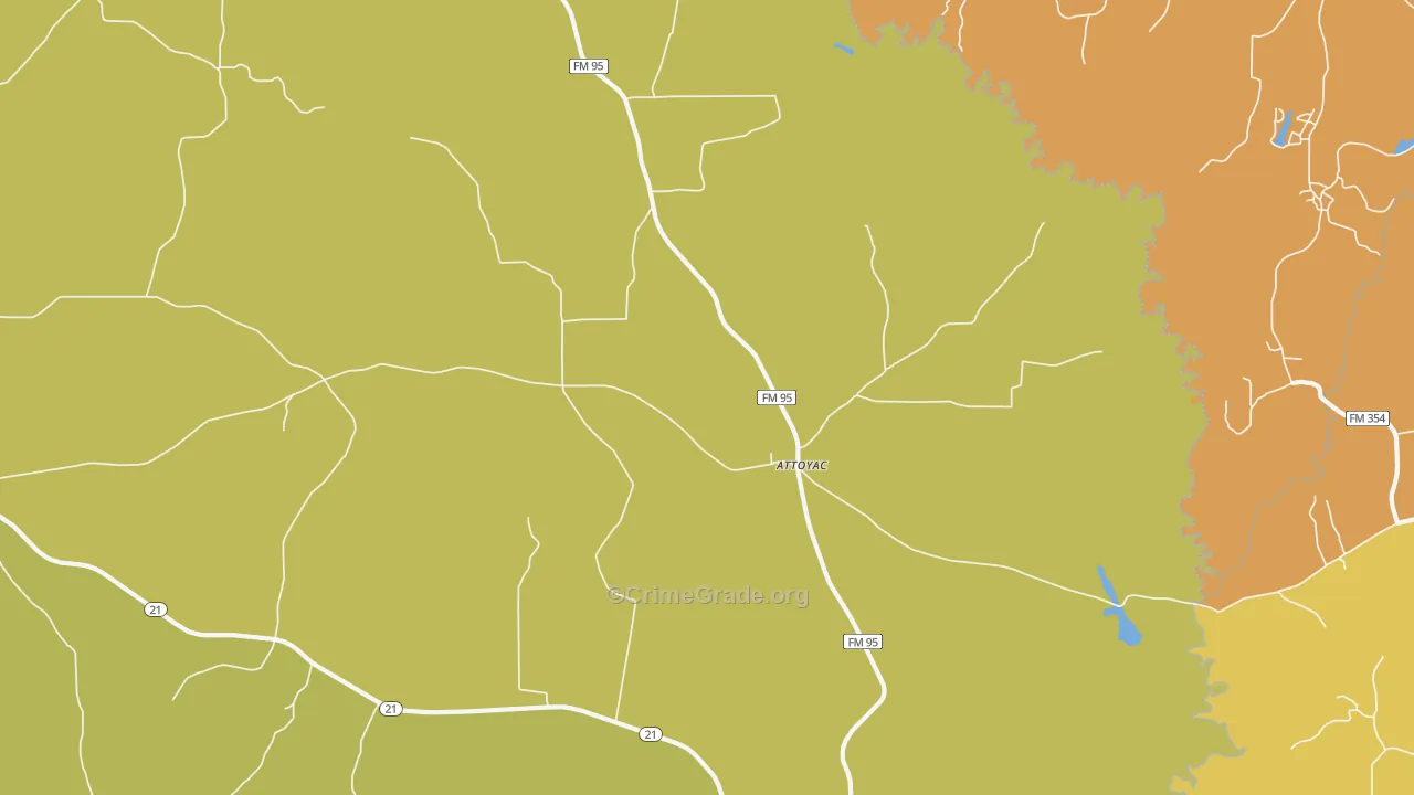Attoyac, TX Map of Drug-Related Crime Rates