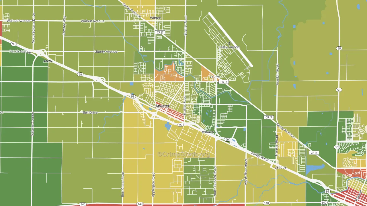 Atwater, CA Map of Drug-Related Crime Rates