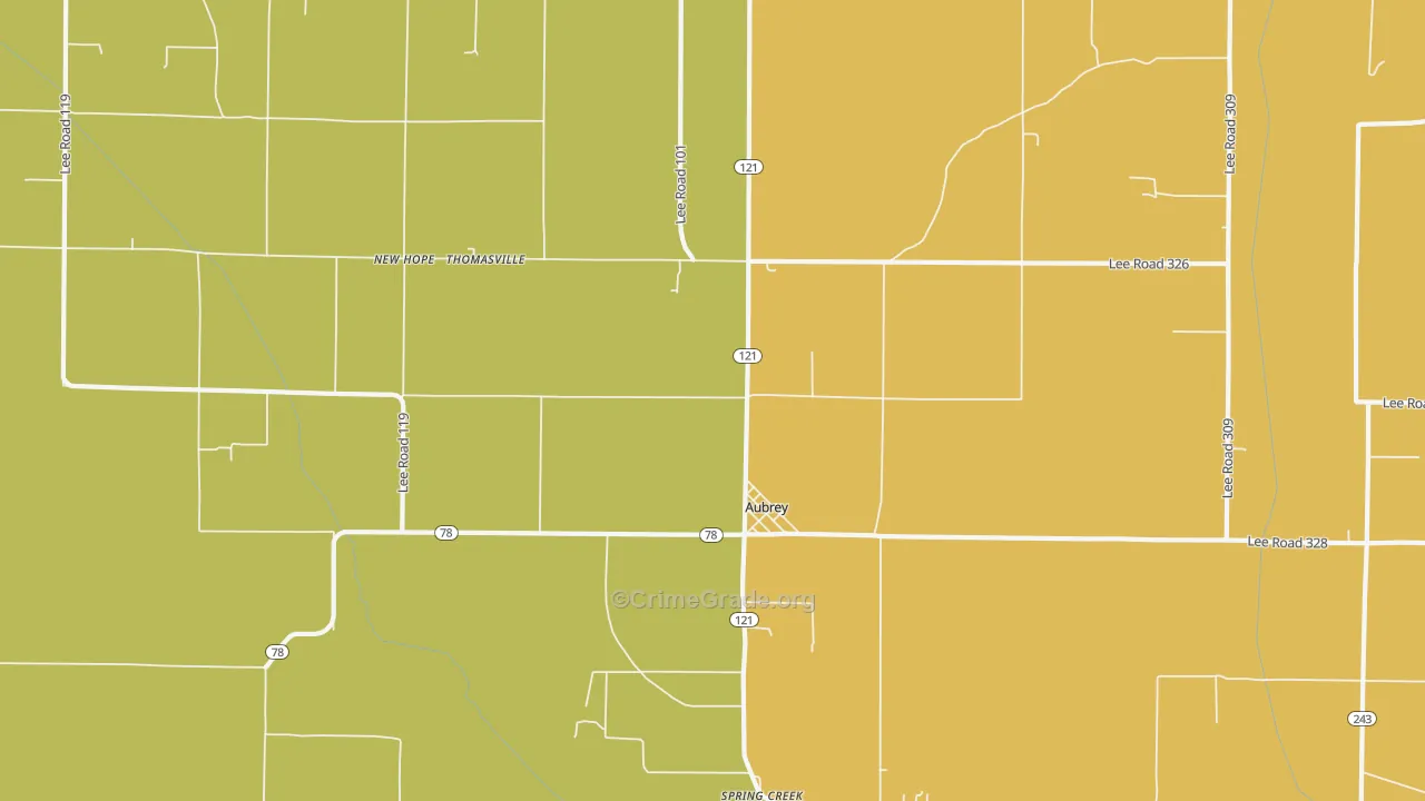 Aubrey, AR Map of Drug-Related Crime Rates