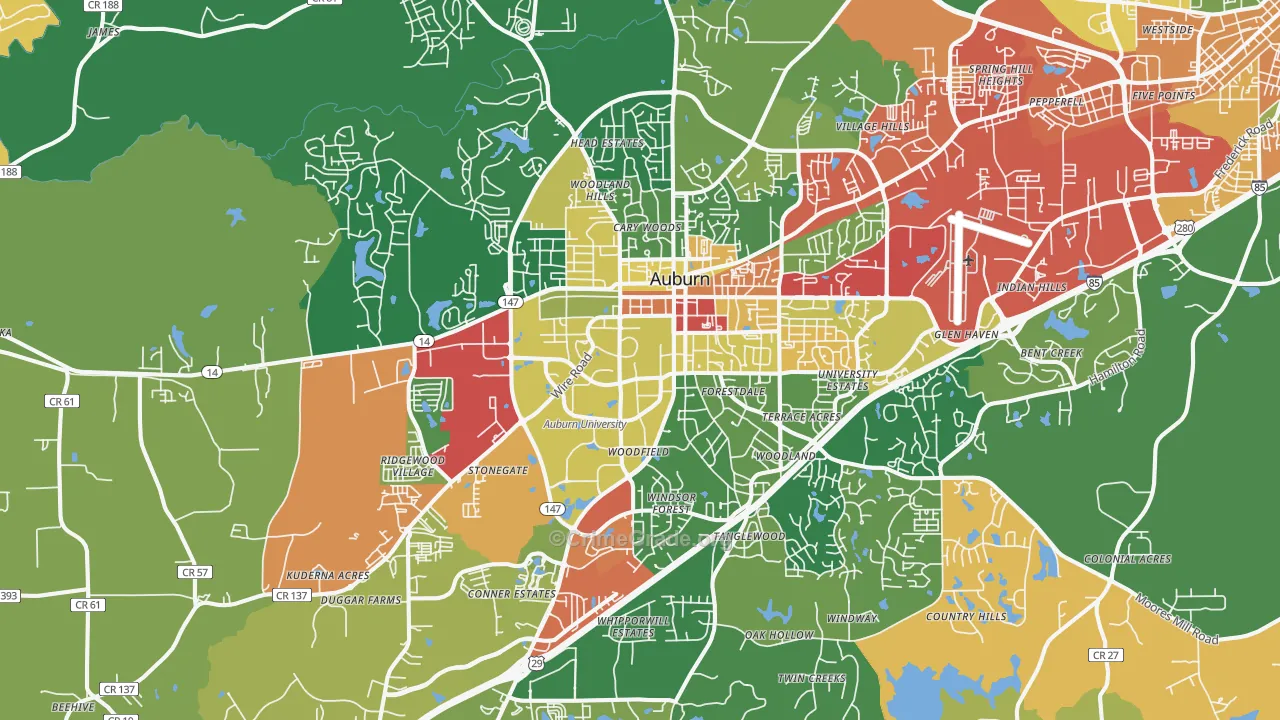 Auburn, AL Map of Drug-Related Crime Rates
