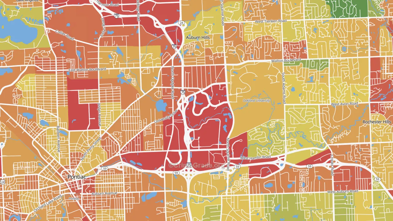 Auburn Hills, MI Map of Drug-Related Crime Rates