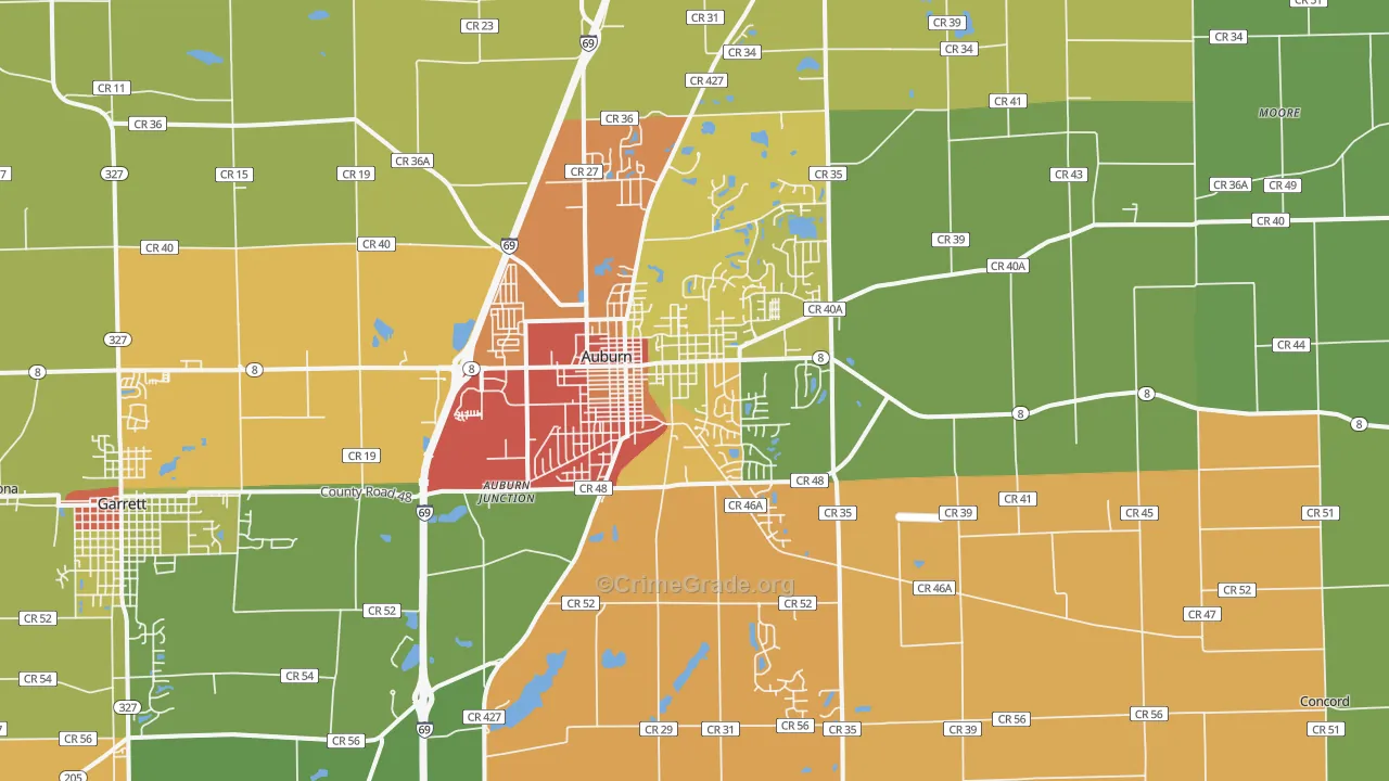 Auburn, IN Map of Drug-Related Crime Rates