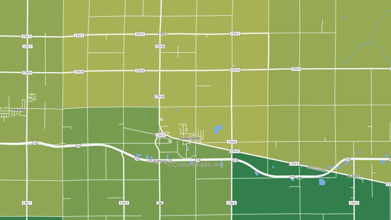 Auburndale, WI Map of Drug-Related Crime Rates