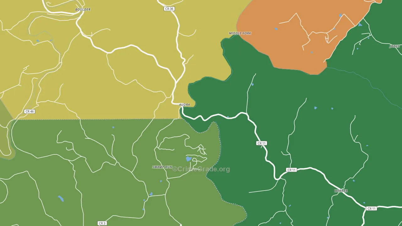 Audra, WV Map of Drug-Related Crime Rates