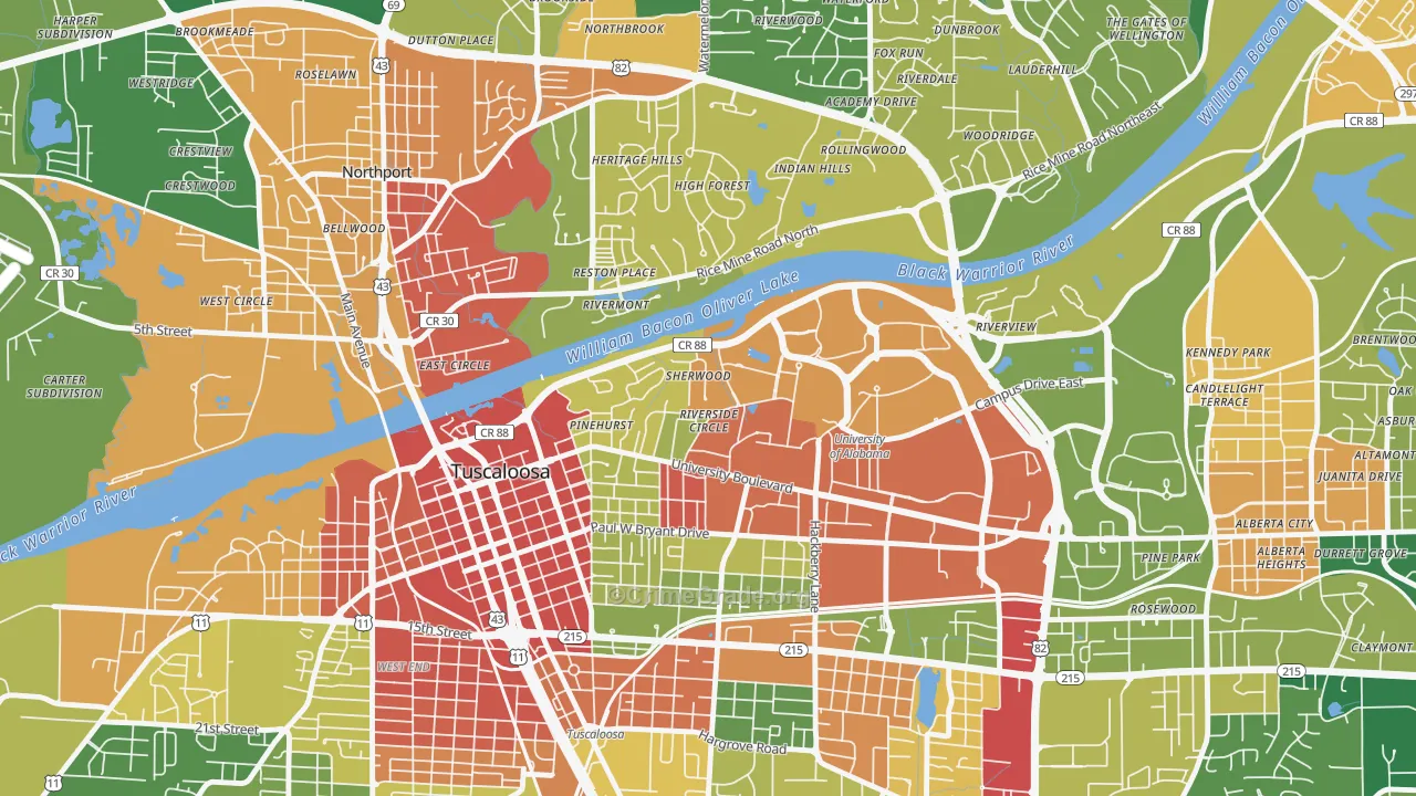 Audubon Place, Tuscaloosa, AL Map of Drug-Related Crime Rates