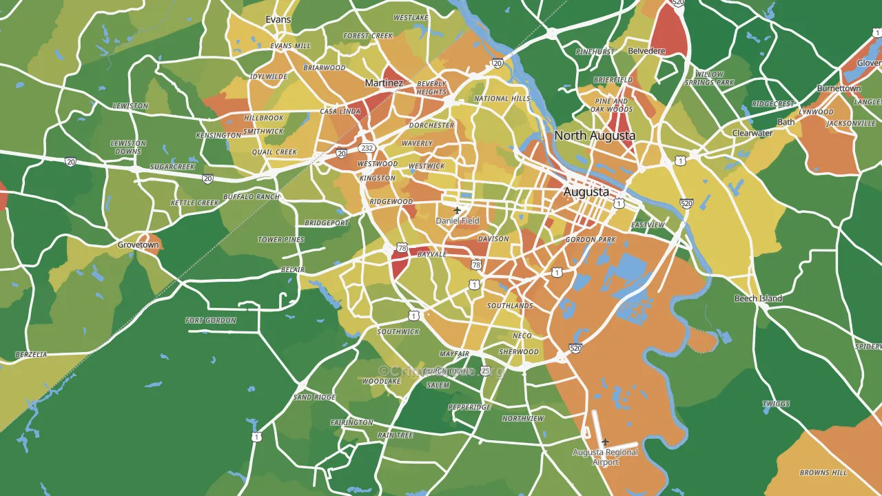Augusta, GA Map of Drug-Related Crime Rates