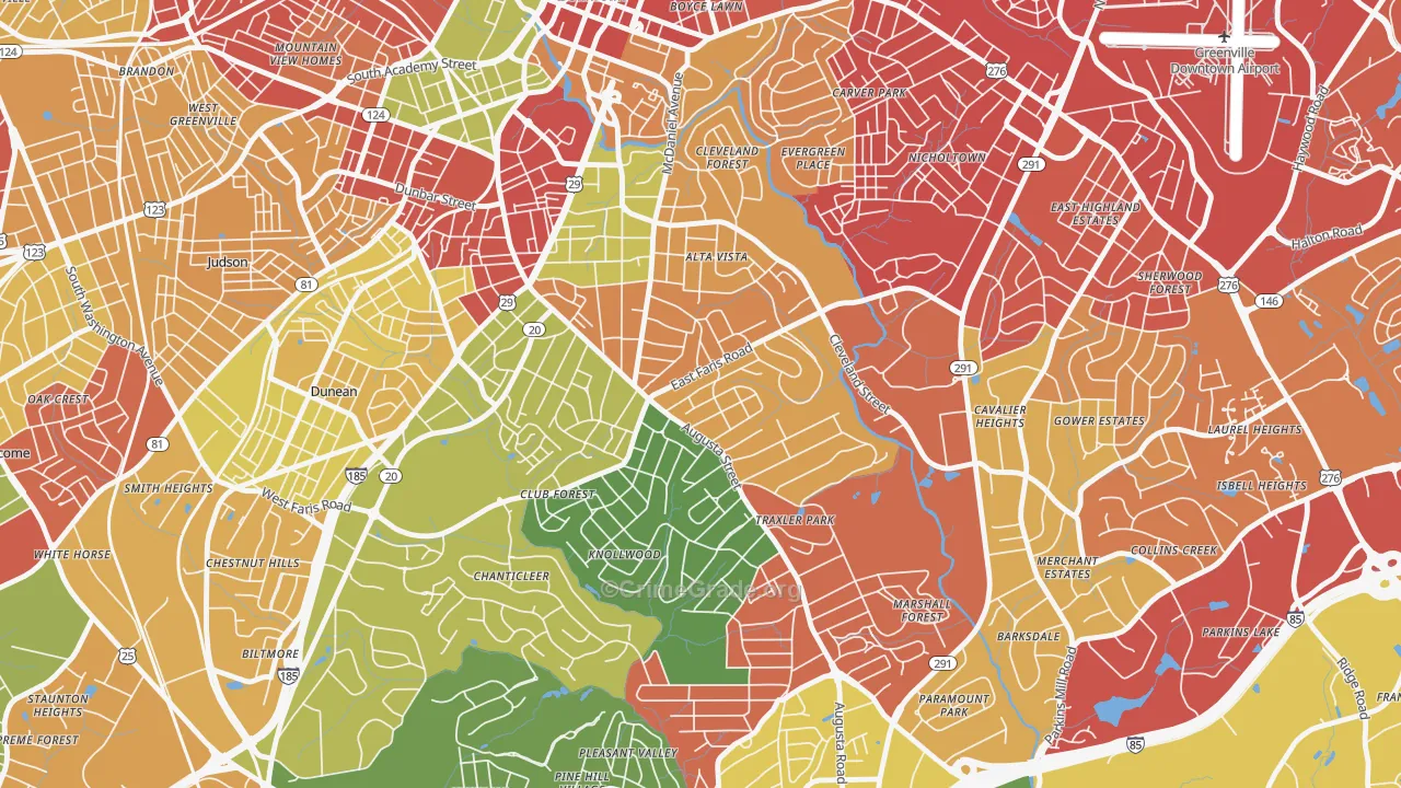 Augusta Street Area, Greenville, SC Map of Drug-Related Crime Rates