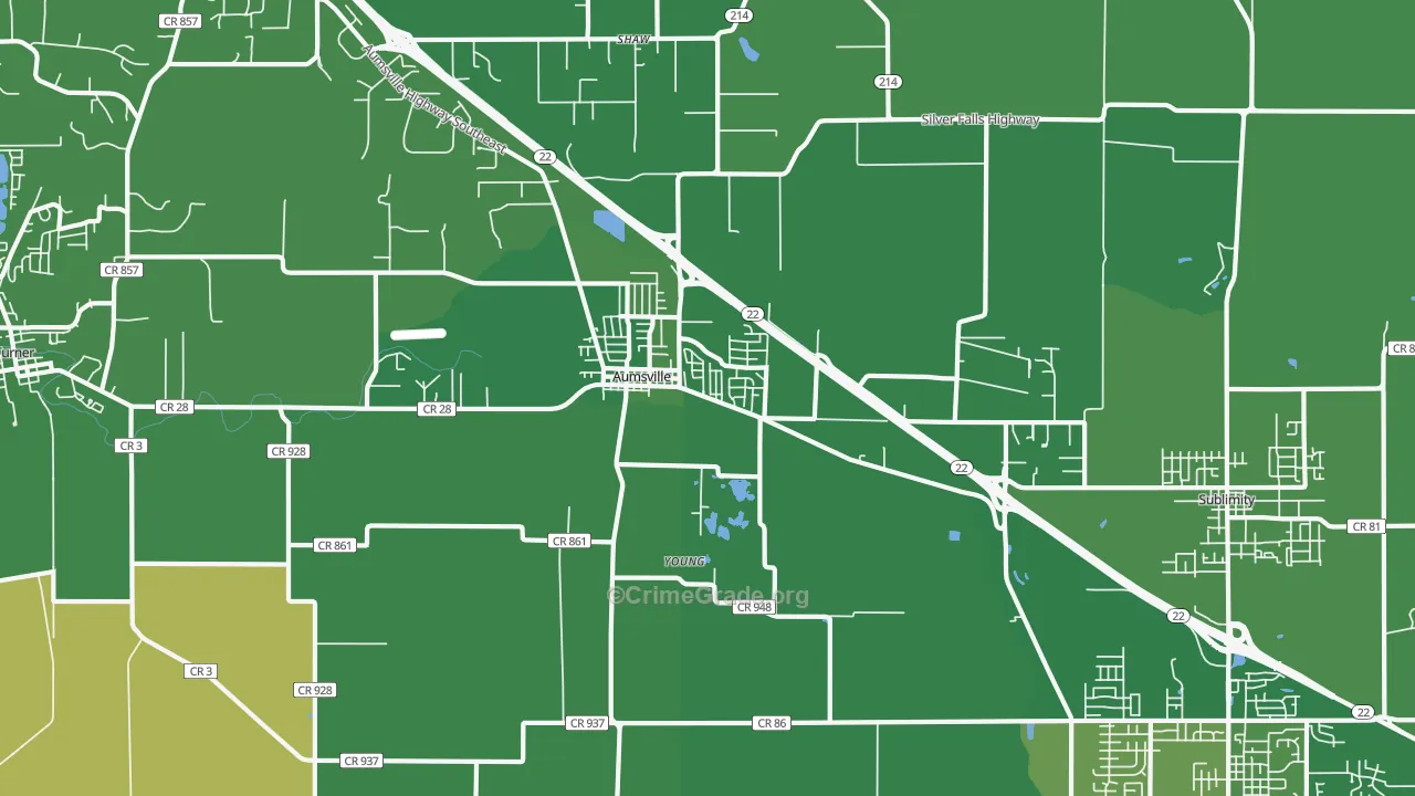 Aumsville, OR Map of Drug-Related Crime Rates