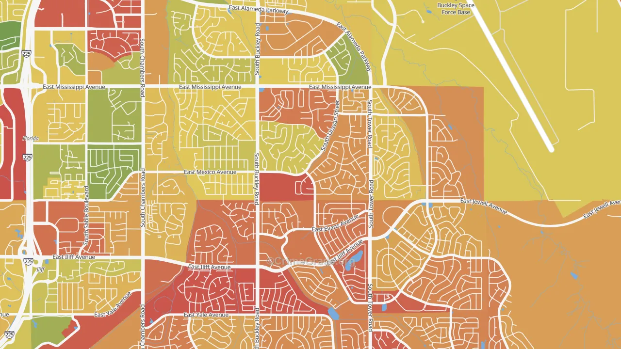 Aurora Highlands, Aurora, CO Map of Drug-Related Crime Rates