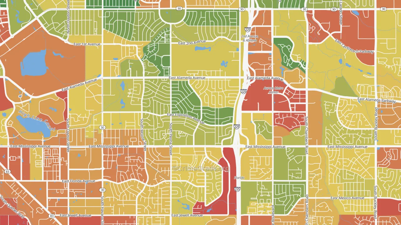 Aurora Hills, Aurora, CO Map of Drug-Related Crime Rates