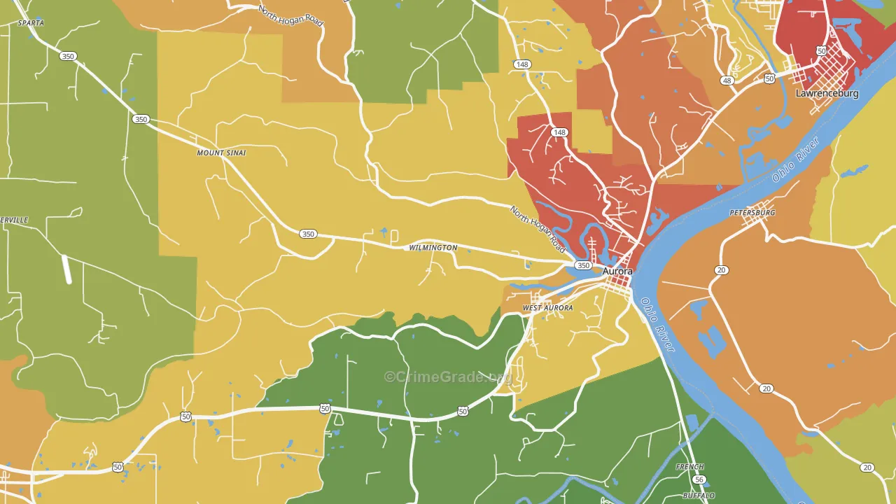 Aurora, IN Map of Drug-Related Crime Rates