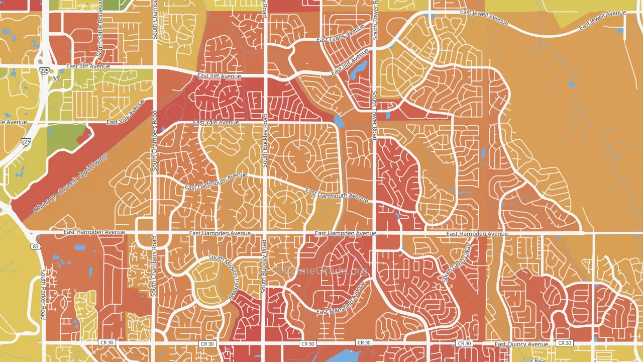 Aurora Knolls-Hutchinson Heights, Aurora, CO Map of Drug-Related Crime Rates
