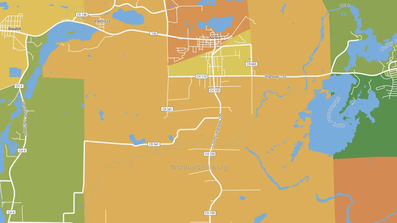 Aurora, MN Map of Drug-Related Crime Rates