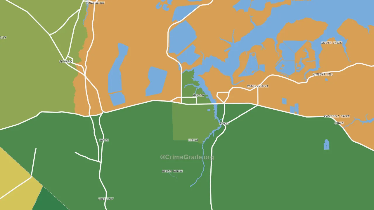 Aurora, NC Map of Drug-Related Crime Rates