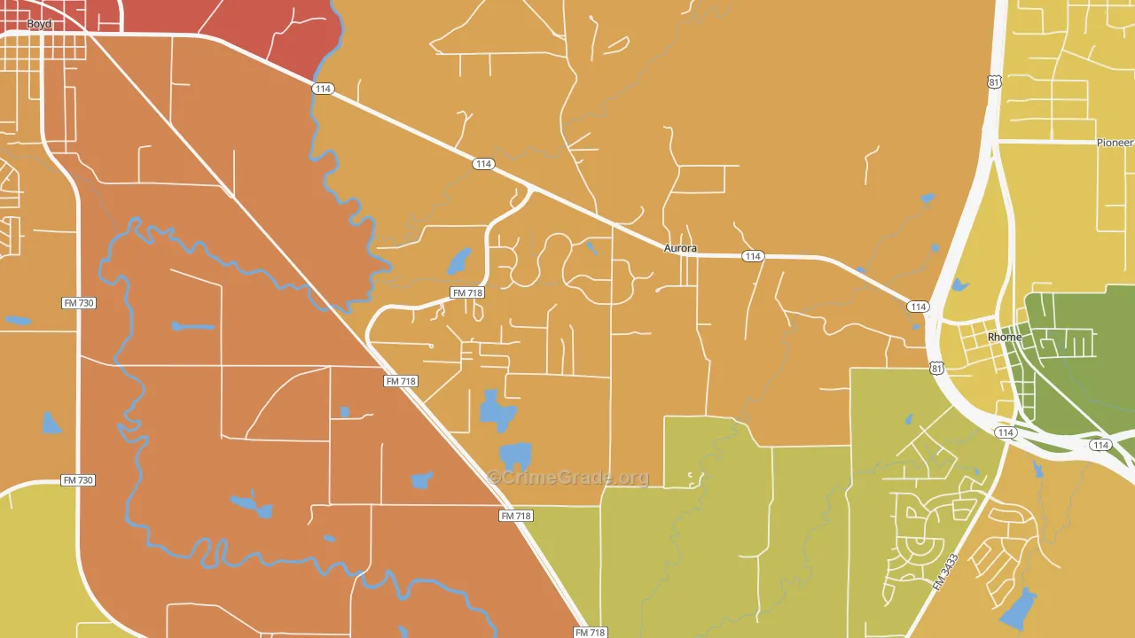 Aurora, TX Map of Drug-Related Crime Rates