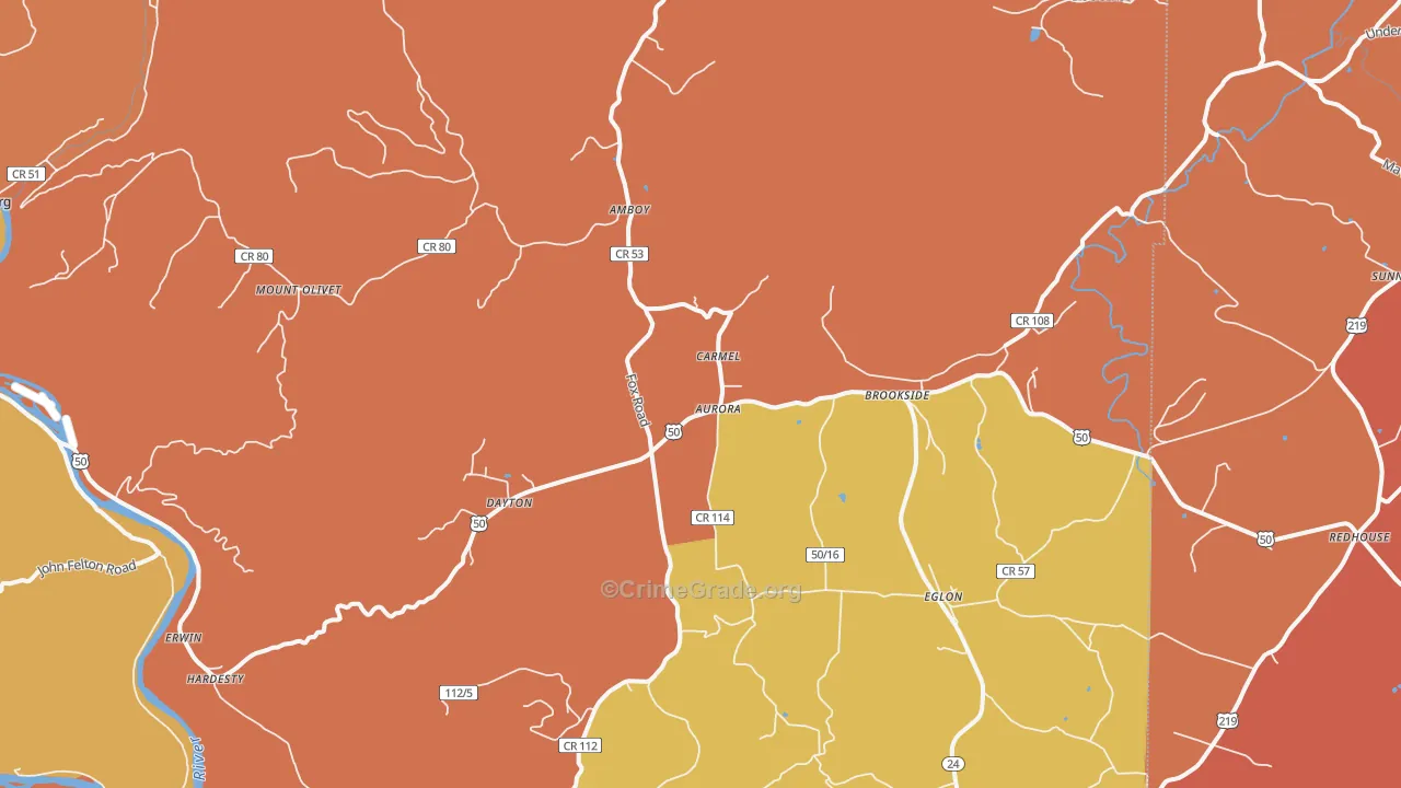 Aurora, WV Map of Drug-Related Crime Rates