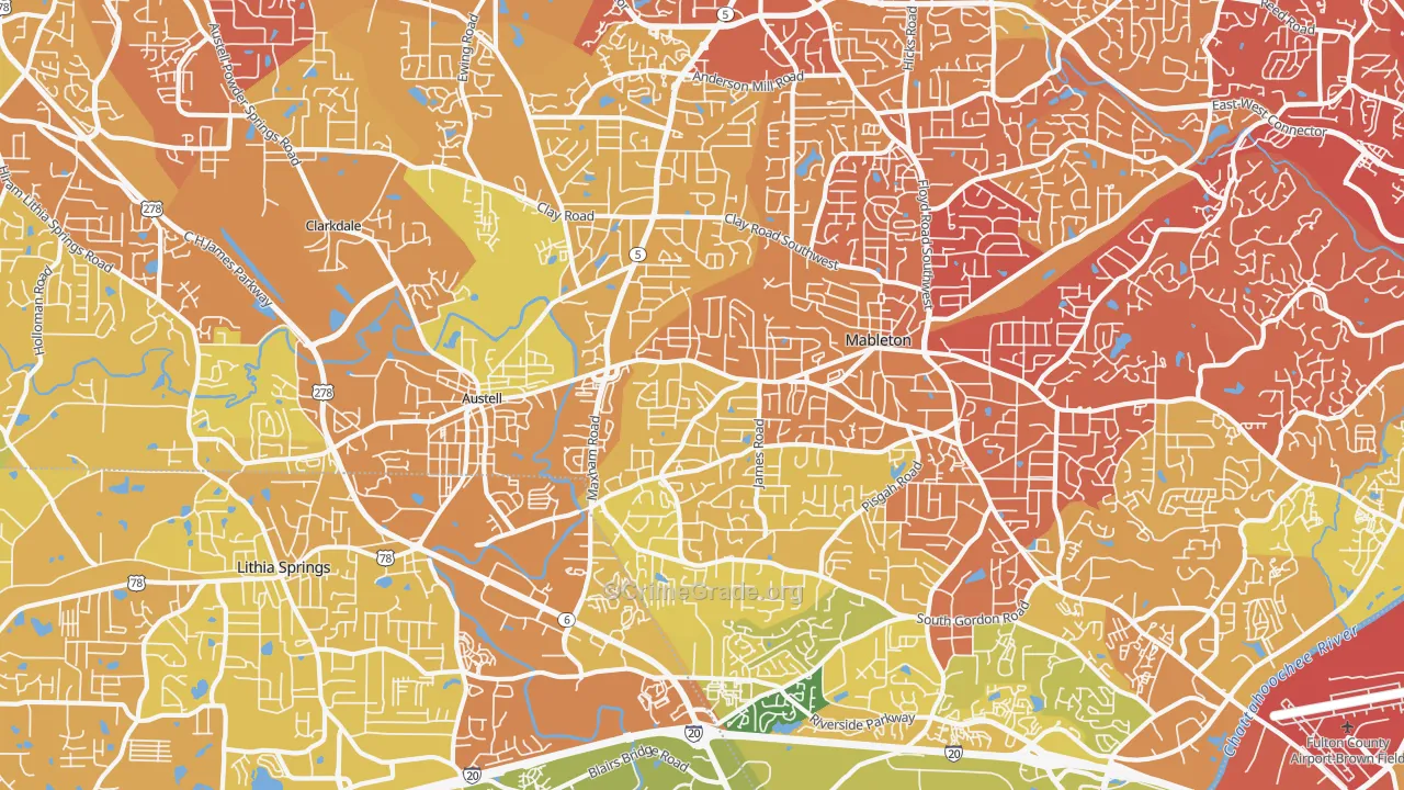 Austell, GA Map of Drug-Related Crime Rates