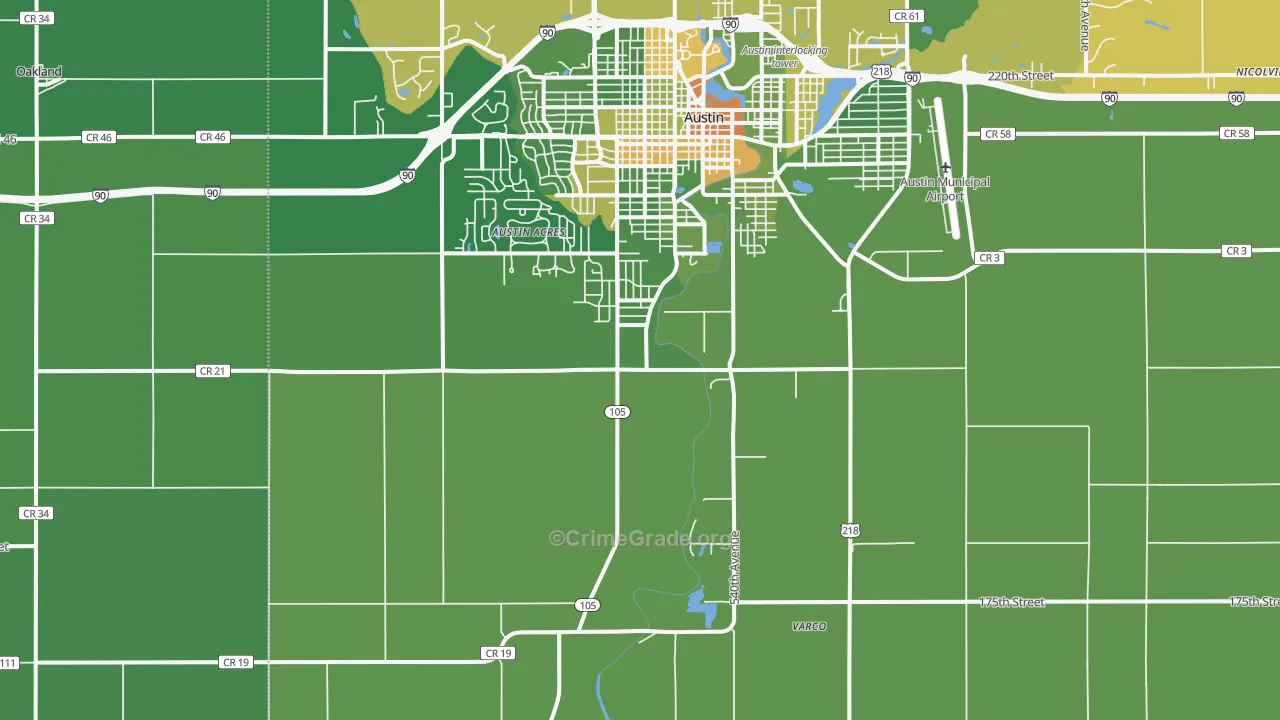 Austin Acres, MN Map of Drug-Related Crime Rates