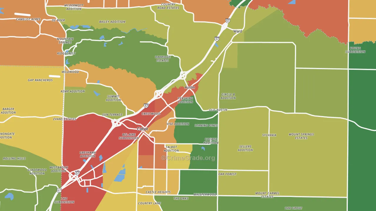 Austin, AR Map of Drug-Related Crime Rates
