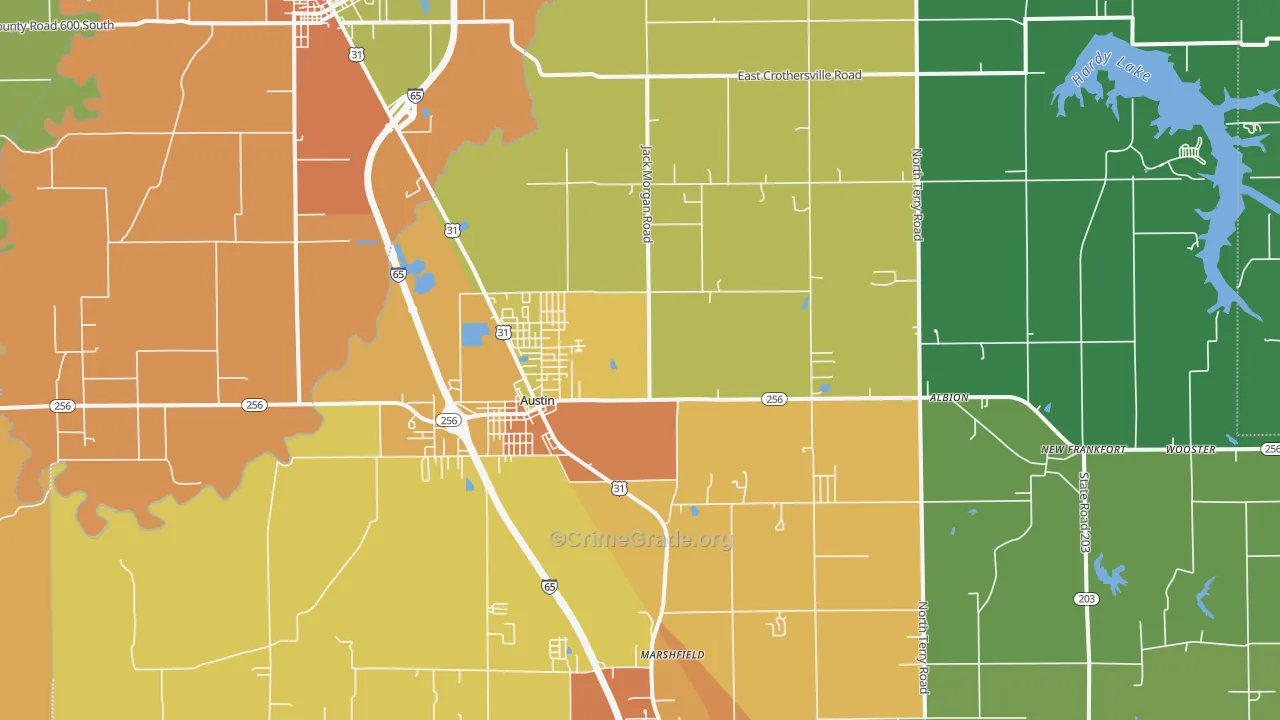 Austin, IN Map of Drug-Related Crime Rates