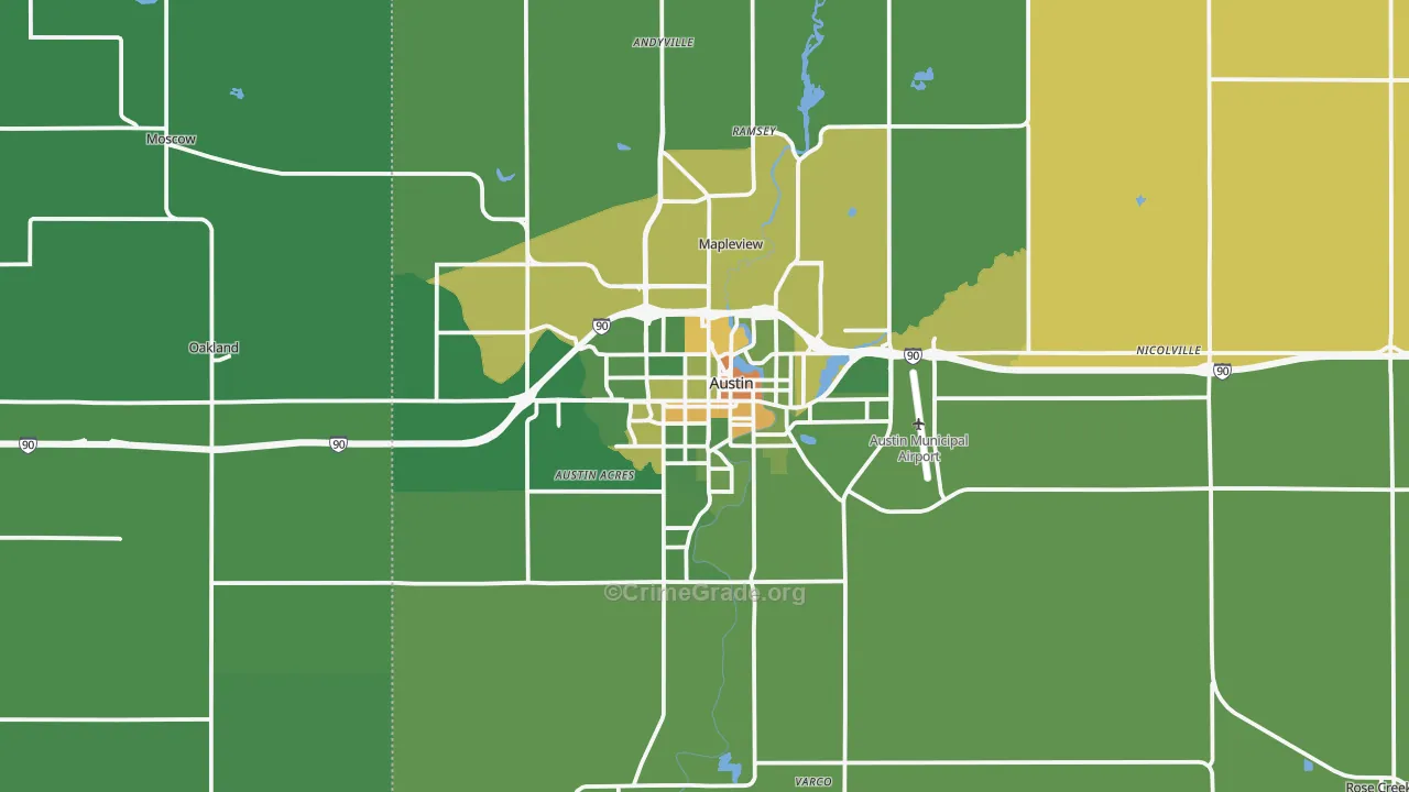 Austin, MN Map of Drug-Related Crime Rates