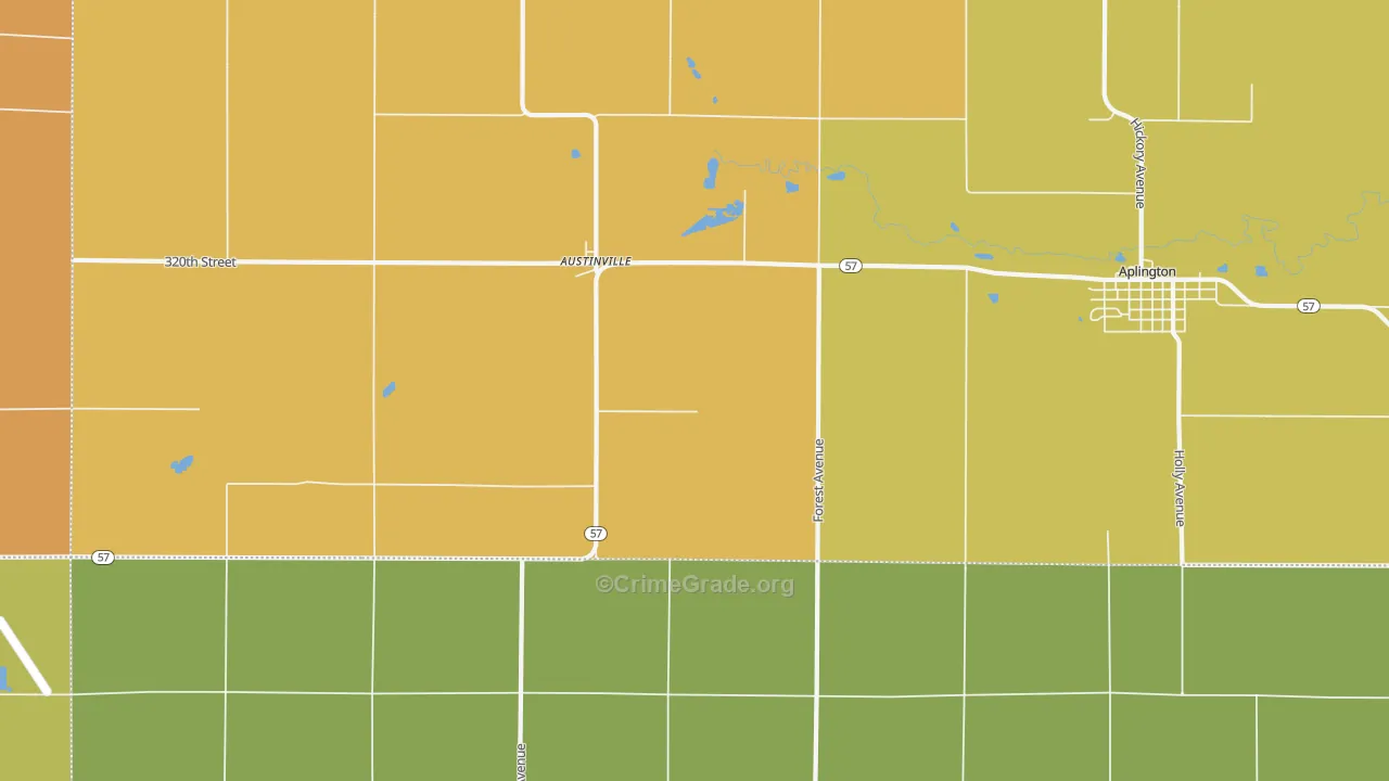 Austinville, IA Map of Drug-Related Crime Rates