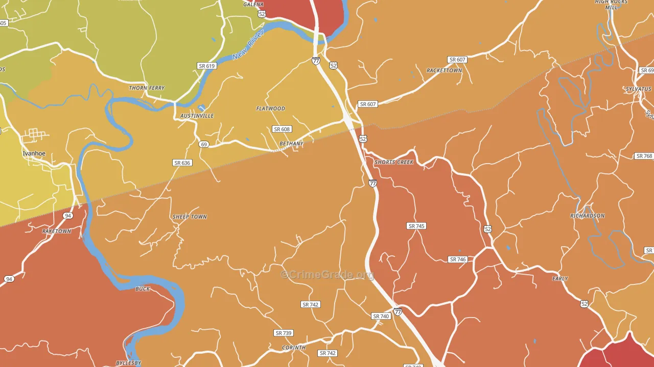 Austinville, VA Map of Drug-Related Crime Rates