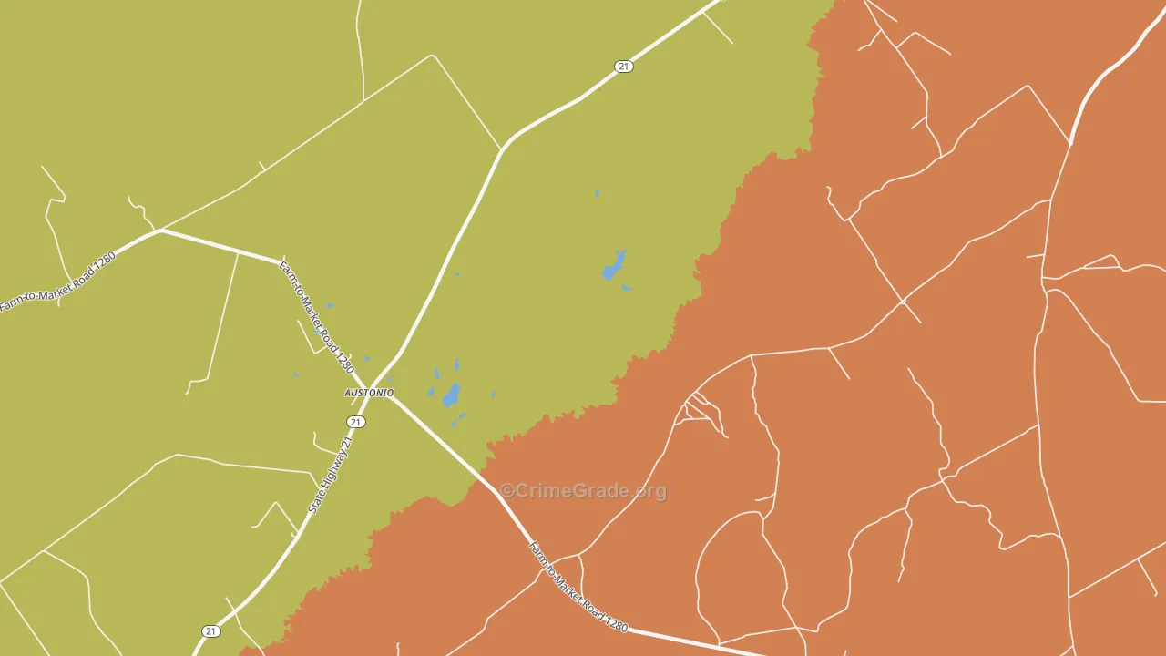 Austonio, TX Map of Drug-Related Crime Rates