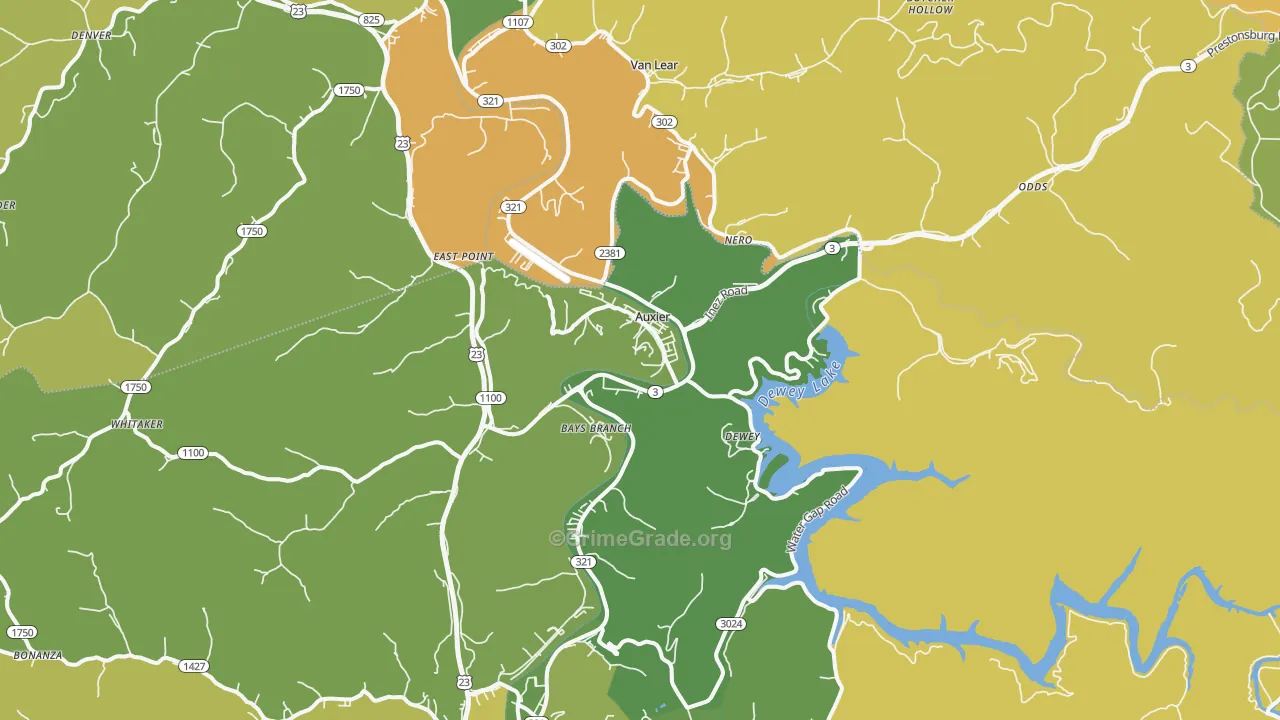 Auxier, KY Map of Drug-Related Crime Rates