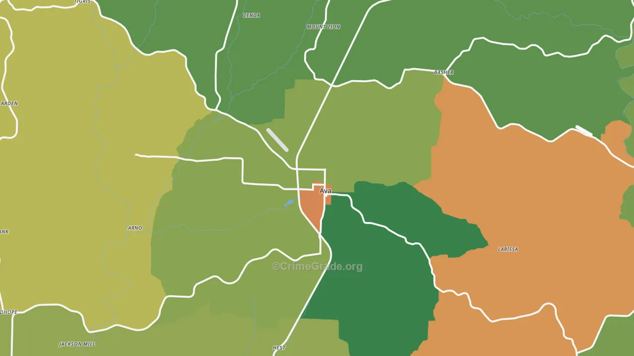 Ava, MO Map of Drug-Related Crime Rates