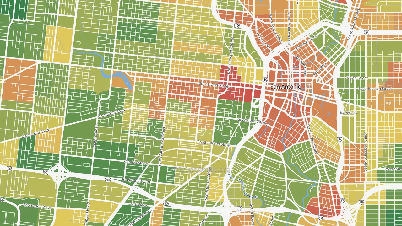Avenida Guadalupe, San Antonio, TX Map of Drug-Related Crime Rates
