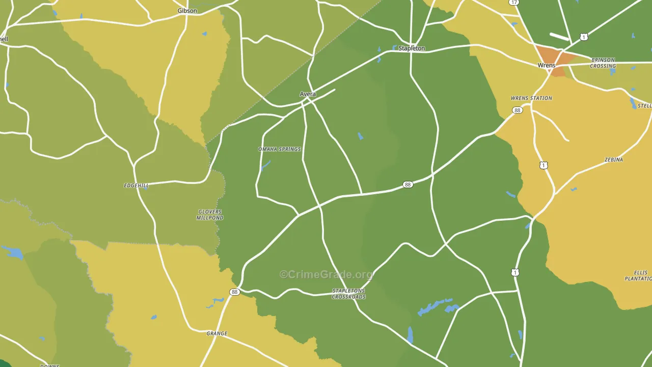Avera, GA Map of Drug-Related Crime Rates