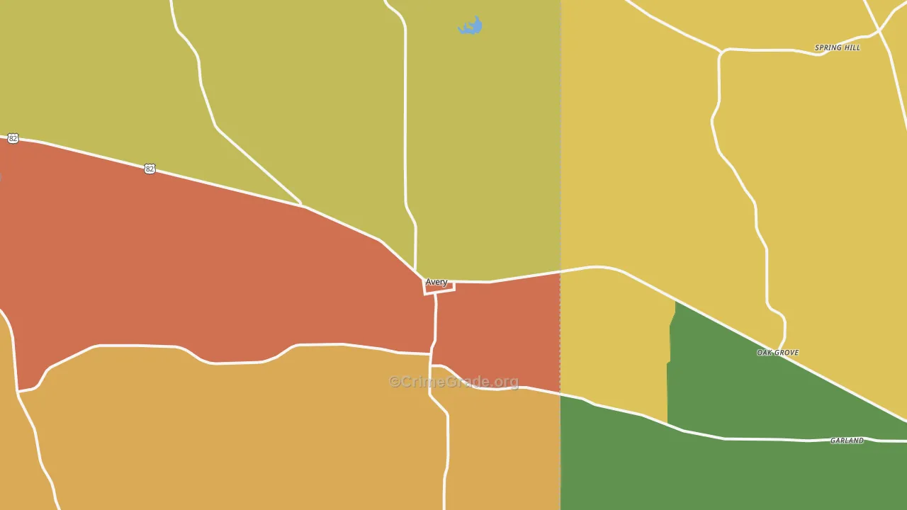 Avery, TX Map of Drug-Related Crime Rates
