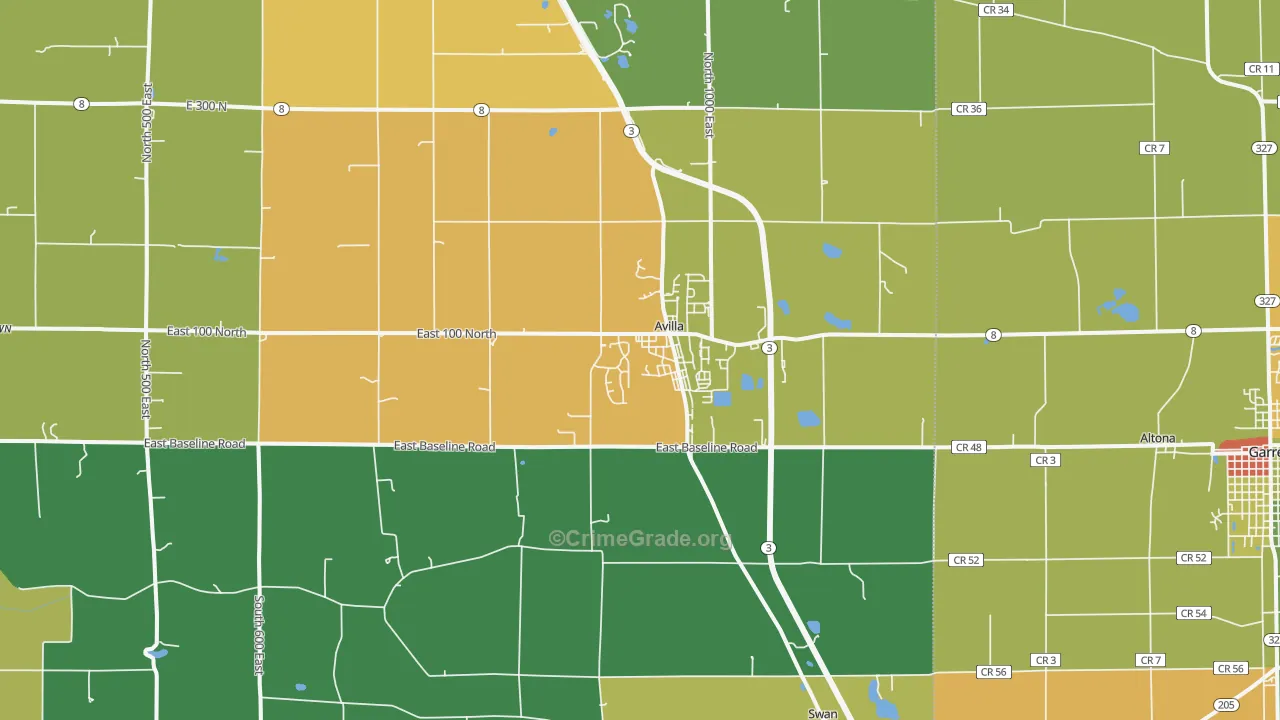 Avilla, IN Map of Drug-Related Crime Rates